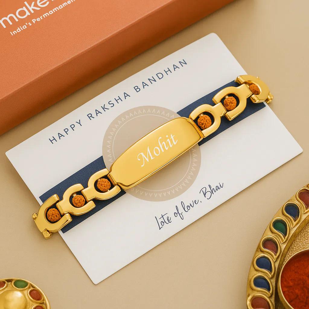 Personalized Bracelet Style Rudraksh Rakhi With Name